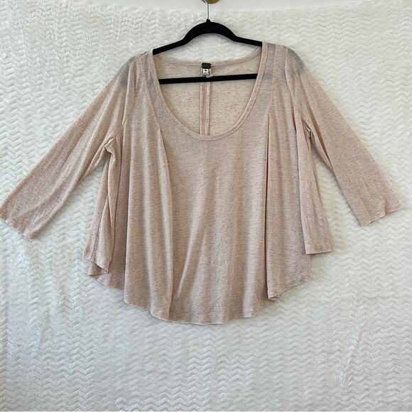 We The Free Tops - Free People Pink Quarter Sleeve Flowy Scoop Neck Peasant Top Boho Womens Small